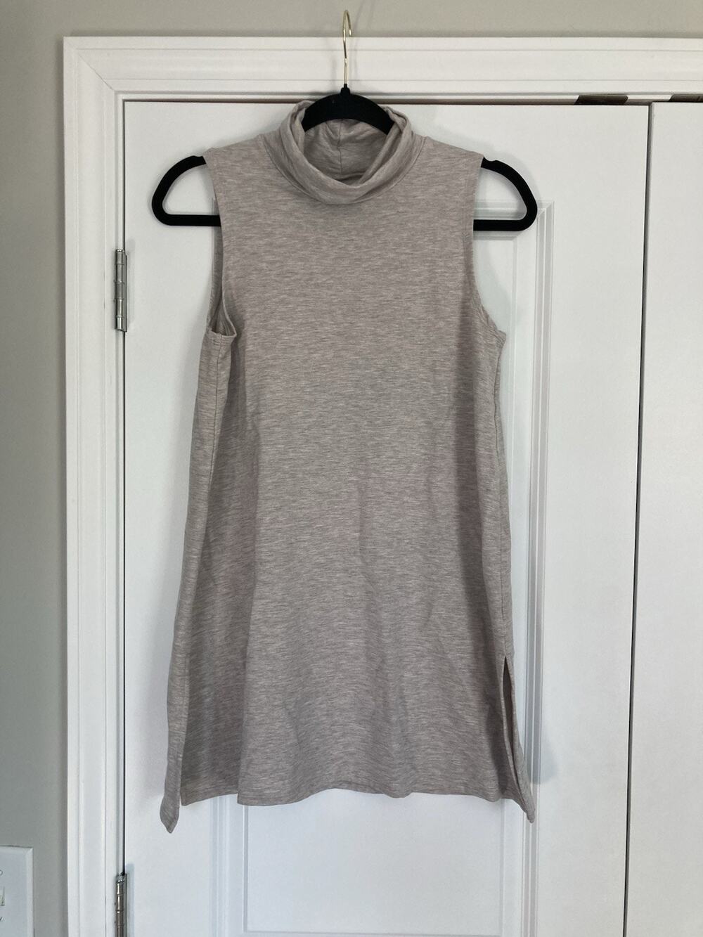 Garnet Hill Mock Neck Tunic Top Beige Gray Capsule Minimalist Women’s XS